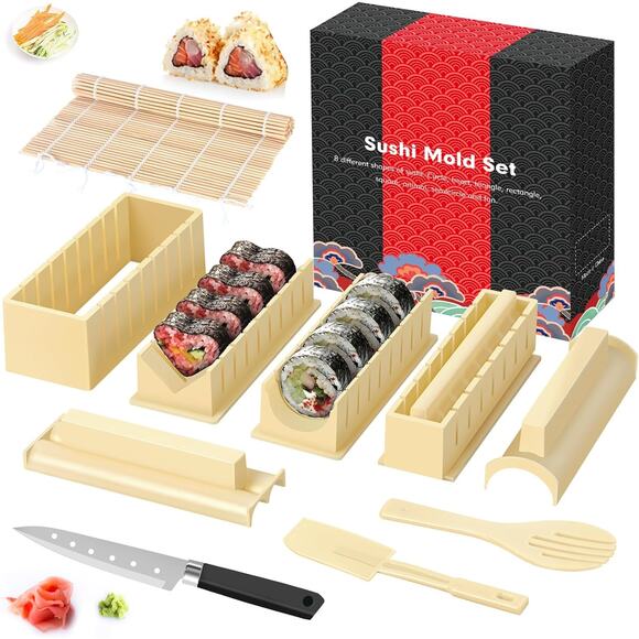 Sushi Making Kit- All In One Sushi Set 10 Piece Plastic with 8 Different Shapes - Picture 1 of 5
